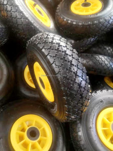 Pneu de remplacement de chariot de main de jante en plastique d'usine 10 pouces motif croisé 3.50-4 3.00-4 roue en caoutchouc pneumatique à air de brouette - Product Image 3