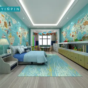 子供部屋の装飾のための漫画の動物の世界地図面白いカスタム壁紙壁画