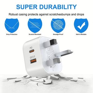 20W A+C Dual Usd Power <b>Adapter</b> UK <b>Plug</b> Fast Charging Cell Phone Charger - Product Image 6