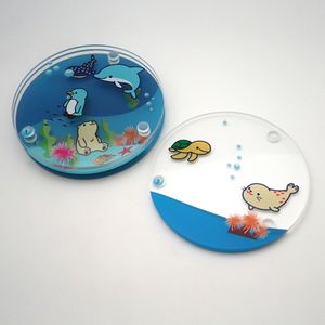 Venta caliente clásico Animal patrón impreso posavasos de plástico transparente respetuoso con el medio ambiente Canplow promoción océano diseño 4 "regalos de recuerdo - Product Image 4