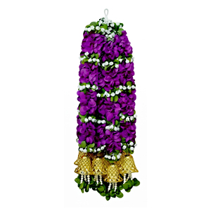 พวงมาลัยดอกไม้สีม่วงประดิษฐ์พร้อมกระดิ่งสีทอง ประดับตกแต่งแบบแขวนสำหรับงานแต่งงาน เทศกาล บ้าน วัด - Product Image 1