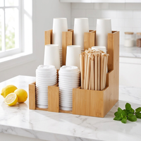 Distributeur de couvercles de tasses à café en bambou, organisateur de condiments à 9 compartiments, pour la maison/le bar, utilisation pour les boissons, 13''L x 13''W