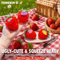 TONGXIN Kawaii Ugly-Cute Strawberry TPR Squishy Slow Rise Googly Eye Funny Fruit Aesthetic Desk Collectible Fidget Gift OEM