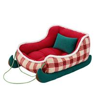 Petit lit pour chien et chat en coton PP, style Noël, semi-fermé, confortable et sécurisé pour l'intérieur, idéal pour l'hiver