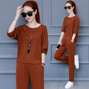 Plus Size Women's Casual Two-Piece Set Solid Color Knitted Polyester Summer Outfit Europe And America Style - Product Image 4