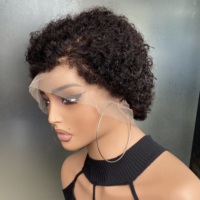 Perruque Jamila en cheveux humains vierges Remy, boucles afro crépues, boucles souples, perruque pixie frontale transparente 13x4