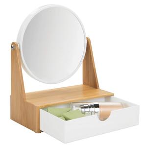 Organisateur cosmétique de bureau en bois Organisateur de maquillage en bambou avec miroir et tiroir - Product Image 2