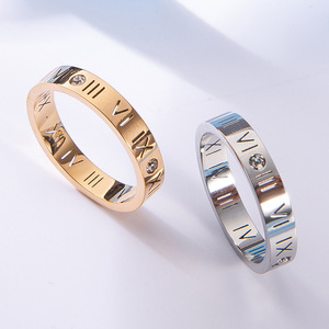 Women's Titanium Steel <b>Rings</b> Rose Gold Silver Roman Numeral <b>Crystal</b> Inlay Everyday Wear Jewelry - Product Image 1