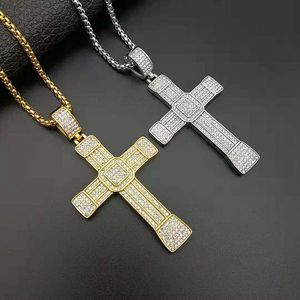 Titanium Steel <b>Cross</b> Pendant Necklace Gold Plated Pave Setting Men's Hip Hop Jewelry Party Fashion Necklace - Product Image 1