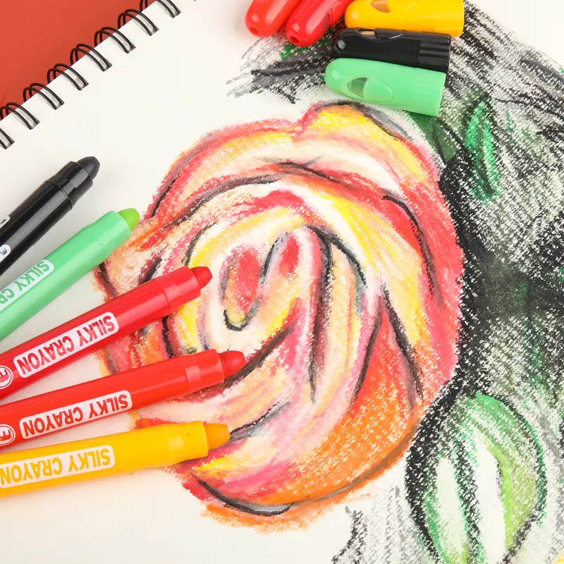Crayons colorés personnalisés 6 couleurs Dessin du fournisseur Ensemble de crayons soyeux lavable non toxique au design torsadé pour enfants