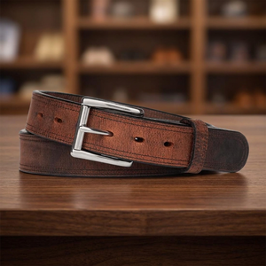 Cinturón de Cuero Vacuno Marrón para Hombre, Estilo Vintage, Hebilla de Acero, Resistente, Impermeable, Transpirable y Sólido, Marca BS INTERNATIONAL - Product Image 1