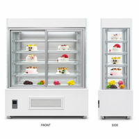Vitrine réfrigérée commerciale en marbre et verre incurvé pour gâteaux et pâtisseries, avec refroidissement par ventilateur, écran LED, sans givre, pour boulangerie et supermarché