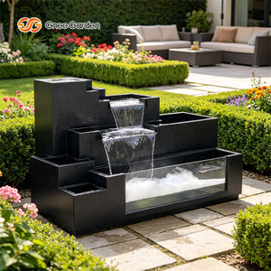 Fontaine d'eau en cascade à plusieurs niveaux, rectangulaire, en acier galvanisé noir, pour jardin extérieur, paysage de cour - Product Image 5