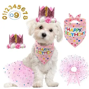 Wholesale Pet Birthday Gift Happy Birthday Dog Bandana Collar and Hat Set Pet Dog Birthday Squeaky Dog Toys