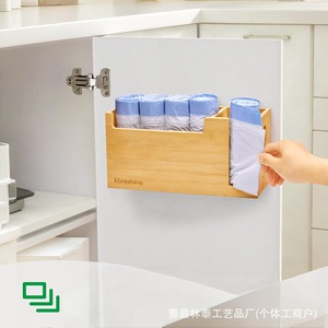 Wooden Garbage Bag <b>Storage</b> <b>Box</b> Rectangle Standing Type <b>Kitchen</b> Organizer Bamboo Wood Color - Product Image 4