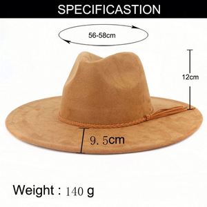 Sombreros Fedora de Gamuza al por Mayor con Ala Ancha de 10 cm, Estilo Casual Unisex para Fiestas, Negocios, Pesca, con Cinta y Cuerda Color Durazno - Product Image 6