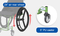 Fauteuil roulant de sport tout-terrain pour compétition, certifié CE, pour personnes handicapées, léger, manuel, cadre en aluminium, revêtement liquide vert, nylon