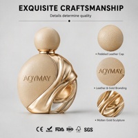 Flacon de parfum de luxe pour femme, bouchon sphérique en cuir, incrustation en cuir, flacon en verre élancé, logo personnalisé pris en charge