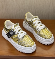 Sneakers de luxe pour hommes en cuir de python véritable, chaussures à plateforme épaisse en peau de serpent jaune, chaussures en cuir exotique faites à la main, OEM