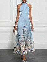 Robe longue élégante bleu clair Joydressing à col halter avec imprimé floral en mousseline pour soirées et fêtes – Vente en gros, fournisseur personnalisé
