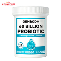 Probiotiques naturels végétaliens sans OGM pour la santé immunitaire, digestive et intestinale des femmes et des hommes, 60 milliards d'UFC, capsules avec prébiotiques