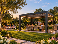 Pergola extérieure en aluminium à toit motorisé réglable avec lumières LED pour jardin, modèle Black Gazebo