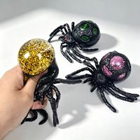 Balle anti-stress araignée scintillante d'Halloween, jouet souple en TPR à presser, nouveauté farce, jouet moelleux anti-stress pour enfants, idéal pour fêtes et décorations.