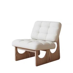 Silla individual de cuero ATUNUS para sala de estar, patas de madera, sofá de peluche, silla de tela, muebles de ocio Wabi Sabi, silla decorativa - Product Image 6
