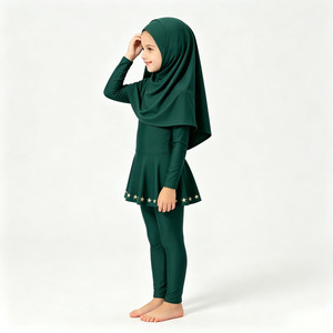 Girls Muslim Swim <b>Set</b> 3PCS <b>Modest</b> Full Coverage Swimwear with Hijab Long Sleeve Kids Swimsuit - Product Image 4