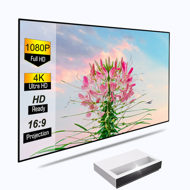 100-150 Inch Home Cinema 4K UST Laser PET Crystal Ambient Light Rejecting Fixed Frame Projection Screen