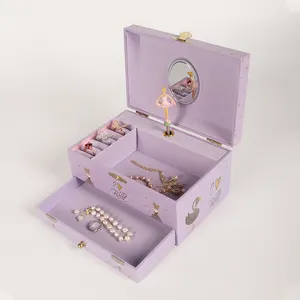 Ooit Bright 2022 Nieuwe Ontwerp Paars Zwarte Zwaan Ballerina Meisje Sieraden Muziekdoos Houten Custom