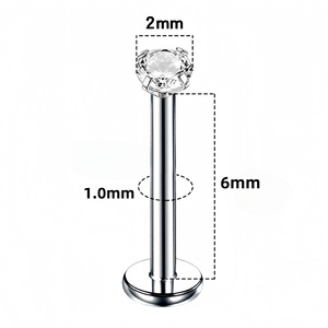 Piercing à griffes en acier inoxydable avec zircon, calibre 1,0 mm, longueur 6 mm, pour cartilage et lèvre - Product Image 1
