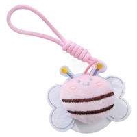 Miroir de maquillage portable en peluche abeille de dessin animé, mignon accessoire de sac d'étudiant, miroir de poche avec porte-clés perlé et cordon