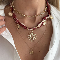 Collier ras du cou bohème d'été avec breloques étoile de mer et coquillage pour femme, colliers superposés style foulard, bijoux