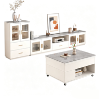 Table basse relevable multifonctionnelle moderne 2-en-1 convertible, table d'appoint mobile avec plateau en verre pour salon et usage domestique