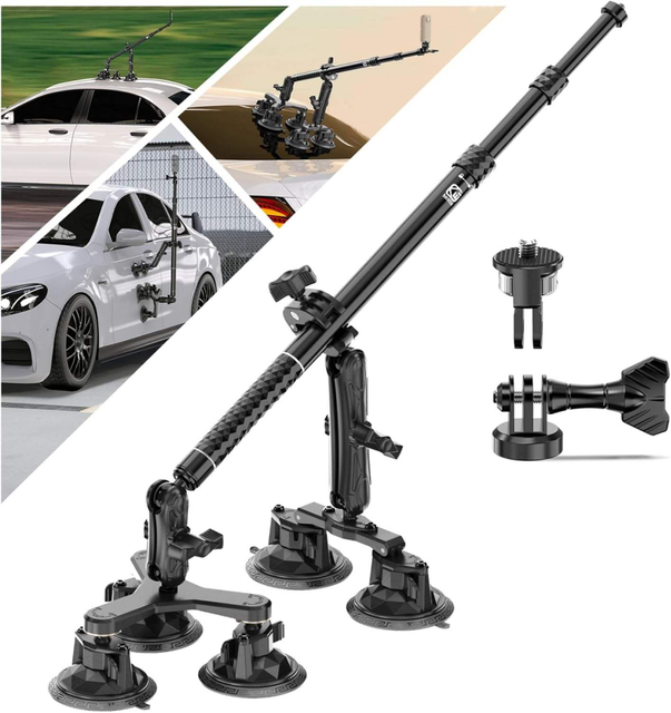 Aluminum Action Camera Bracket Kit 360 Camera Car Holder Multi-Functional Selfie Stick with Suction Cup Mount for GoPro Insta360