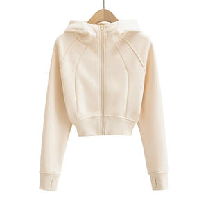 CNSHEL hiver <span class=keywords><strong>polaire</strong></span> à l'intérieur à <span class=keywords><strong>capuche</strong></span> avec poche doigt trou coupe ajustée recadrée sweat à <span class=keywords><strong>capuche</strong></span> zippé pour femmes sweats à manches longues - Product Image 2