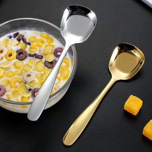 Cuchara de acero inoxidable 304 con base plana, mango largo, engrosada, con forma de lingote, para comer y sopas, uso infantil. - Product Image 1