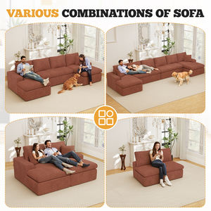 Canapé modulaire en velours côtelé, extensible et convertible, emballé sous vide, 8 places, canapé carré à sièges profonds pour grande famille - Product Image 5