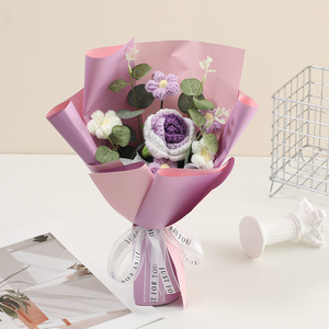 Bouquet <span class=keywords><strong>di</strong></span> <span class=keywords><strong>Fiori</strong></span> Lavorati a Mano, Regalo Intrecciato, Fiore in Filato Lavorato a Maglia, Bouquet da Sposa, Regalo per San Valentino - Product Image 3