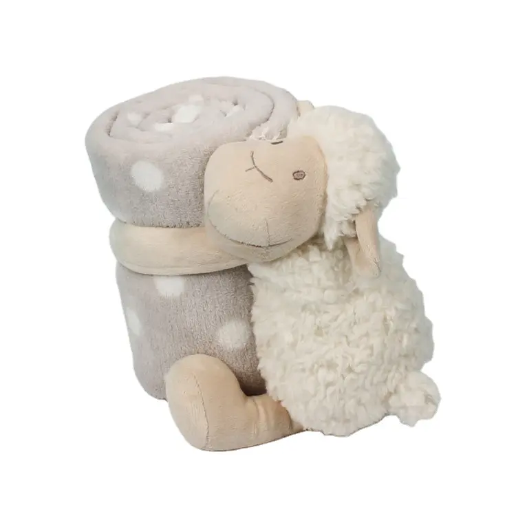 Manta de muñeca de peluche de oveja blanca bonita para baño de bebé manta de lana de coral