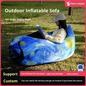 أريكة قابلة للنفخ رائجة البيع بتصميم قوس قزح، مصنوعة من قماش أكسفورد 210D، مناسبة للتخييم في الهواء الطلق ومهرجانات الموسيقى، تصميم فان جوخ محمول وفني - Product Image 3