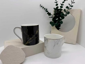 แก้วกาแฟเซรามิกดีไซน์มินิมอล  โลโก้สั่งทำได้  พื้นหลังลายหินอ่อน/มีสีดำและสีขาวให้เลือก - Product Image 4