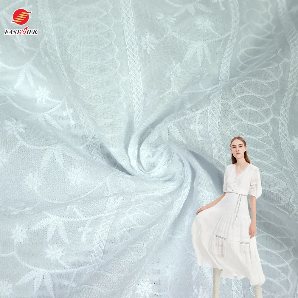 Текстиль, индивидуальный дизайн, оптовая продажа, белая 100% хлопковая вуаль, вышитая простая ткань для платьев