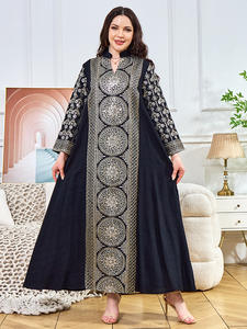 Robe abaya à motif de paillettes en polyester de couleur pure de style marocain pour femmes islamiques - Product Image 6
