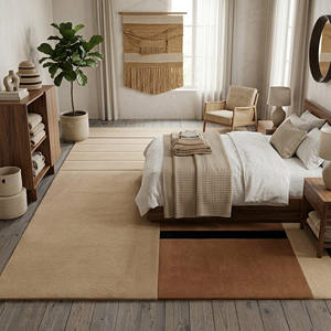 Tapis géométrique Bauhaus moderne |   Tapis rayé minimaliste Japandi |   Revêtement de sol neutre en laine douce haute densité - Product Image 2