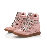 Vente en gros de baskets à plateforme Y2K Punk pour femmes, à talon compensé dissimulé, montantes, avec strass, imprimé léopard, clous étoile et fermeture Velcro, pour revendeurs
