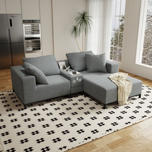 Canapé modulaire en forme de L, tissu en lin gris, rembourrage en éponge, meubles de salon - Product Image 4