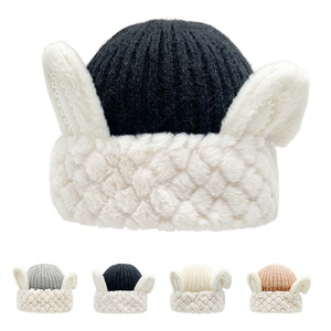 Cute Bunny Ear Knitted <b>Hat</b> For Women Pink Alpaca <b>Wool</b> Winter Warm <b>Beanie</b> With Faux Fur Earmuffs Korean Style - Product Image 4
