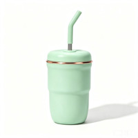 Gobelet isotherme classique 320 ml avec couvercle anti-poussière pour paille, large ouverture, en acier inoxydable 304, portable, écologique, pour usage extérieur